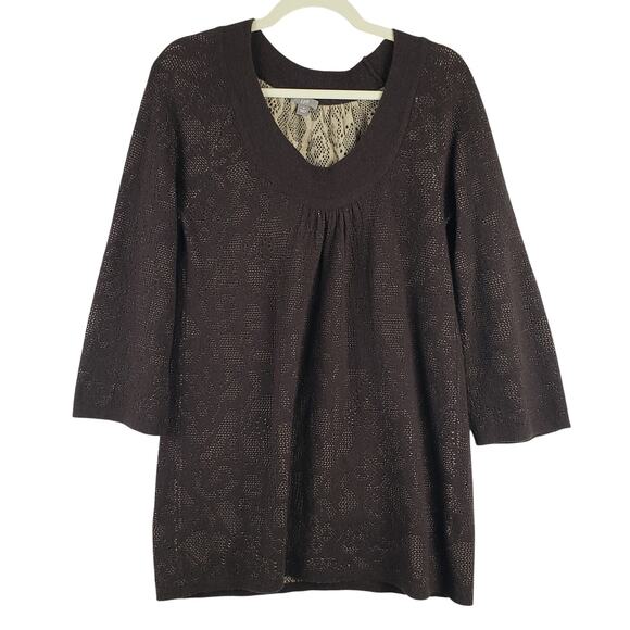 J. Jill Women's M Layered Knit V-Neck Top Brown Tan Coastal Casual Sweater Wool - Picture 1 of 10